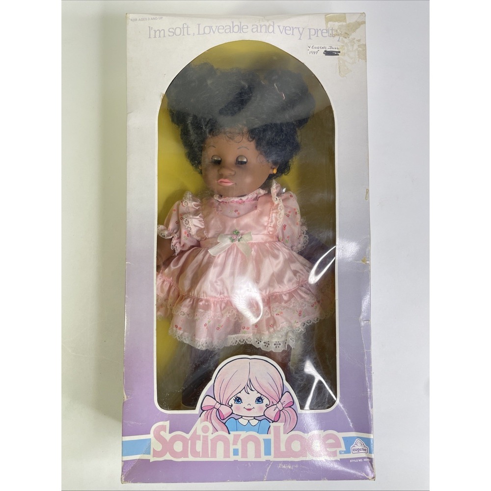 1987 Satin 'n Lace African American 13" Sleep Eyes Doll Eugene Doll CO NRFB Pink